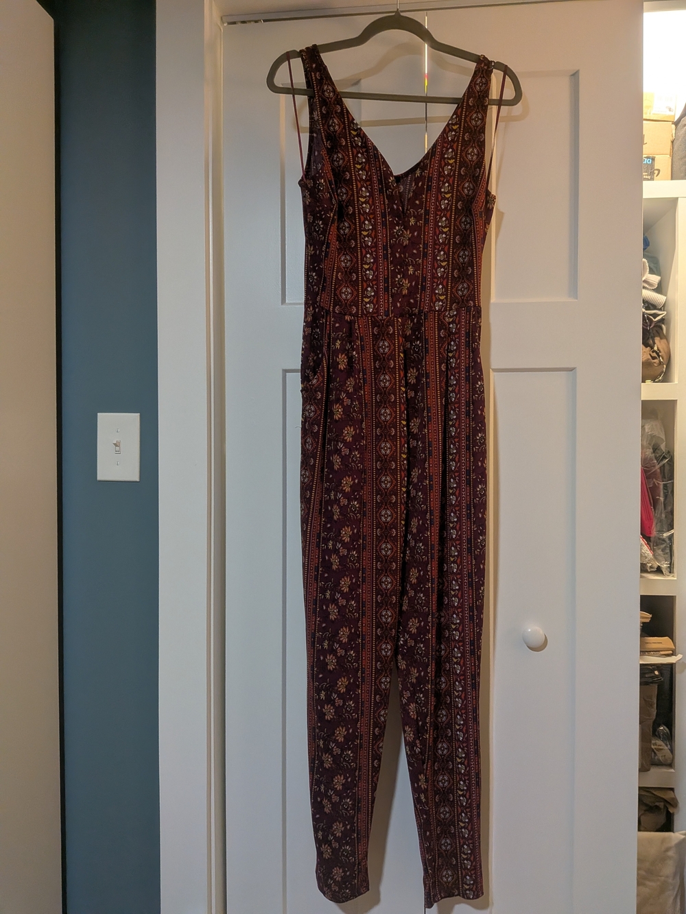 Ambiance Size Medium Romper Jumper Y2K Burgundy Floral Spaghetti Strap Stretchy